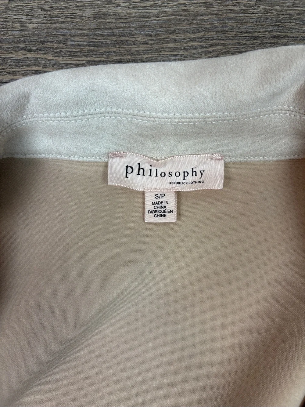 Philosophy Republic Clothing Faux Suede Moto Jacket Beige Cropped Open Front S